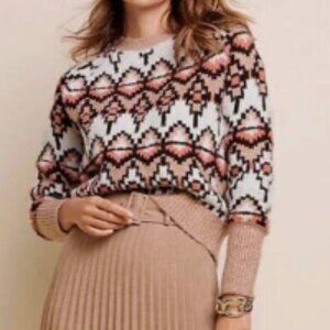 Ann Taylor Aztec Geometric Print Sweater Pink Nude Block Small Like New